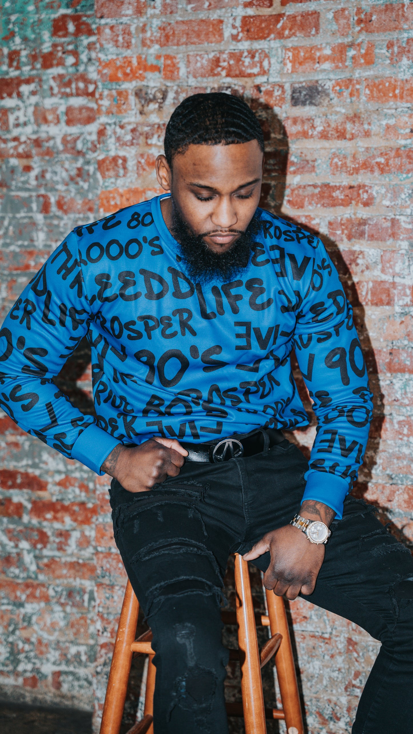 Live Life Blue Graffiti Sweater